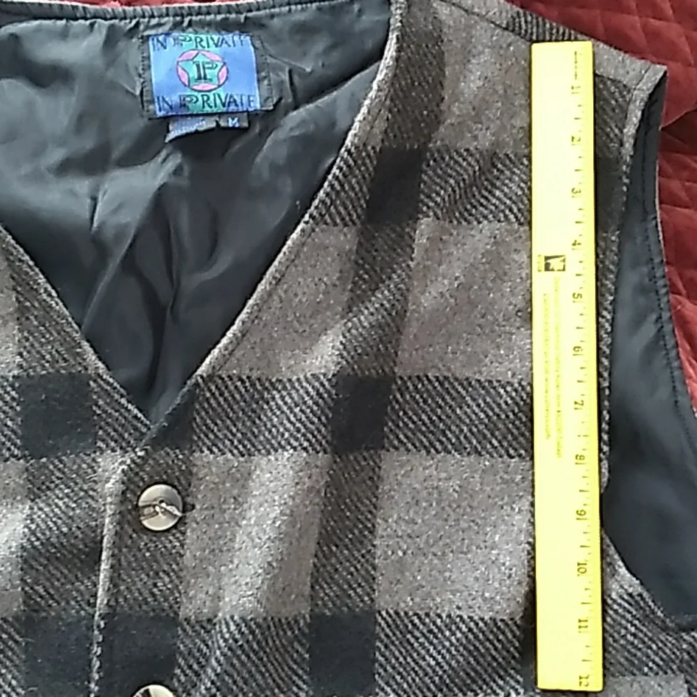 🦺Vintage Plaid Wool Vest Sz M Pockets & 5 Buttons
